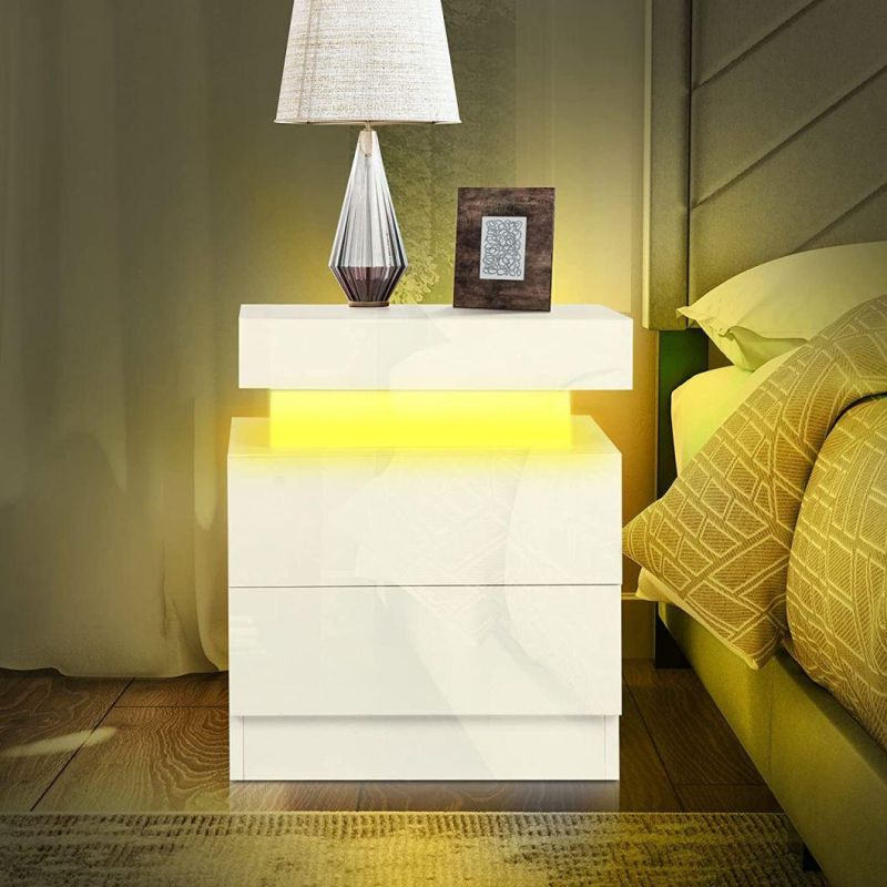 Modern Bedside Table Nightstand Side Table with Colorful LED Light for Living Room