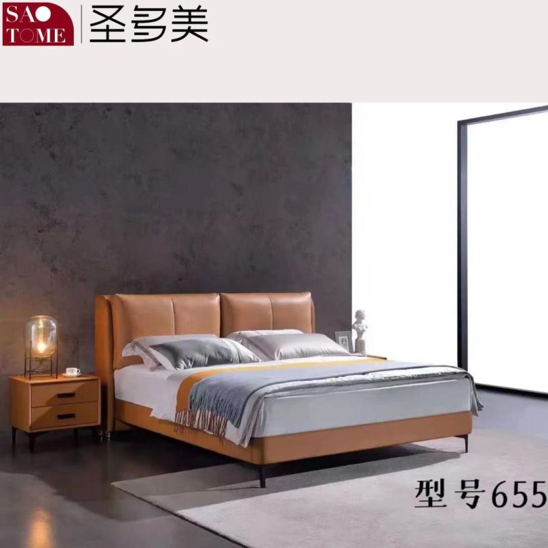 Modern Hotel Bedroom Furniture Hermes Orange Leather Double Bed