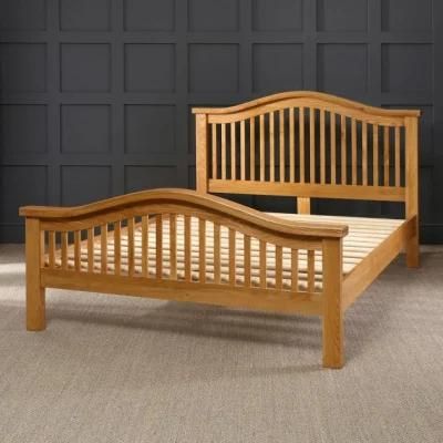 Manufacture Rustic Solid Wooden Oak Slatted King Size Bed Large Storage Double Beds with Frame and Footboard