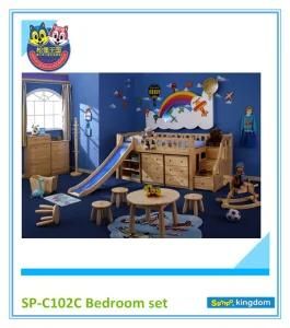 Children Solid Pine Wood Bunk Cheap Simple Bunk Bed with Slide Hand Made Furniture Sp-C102c