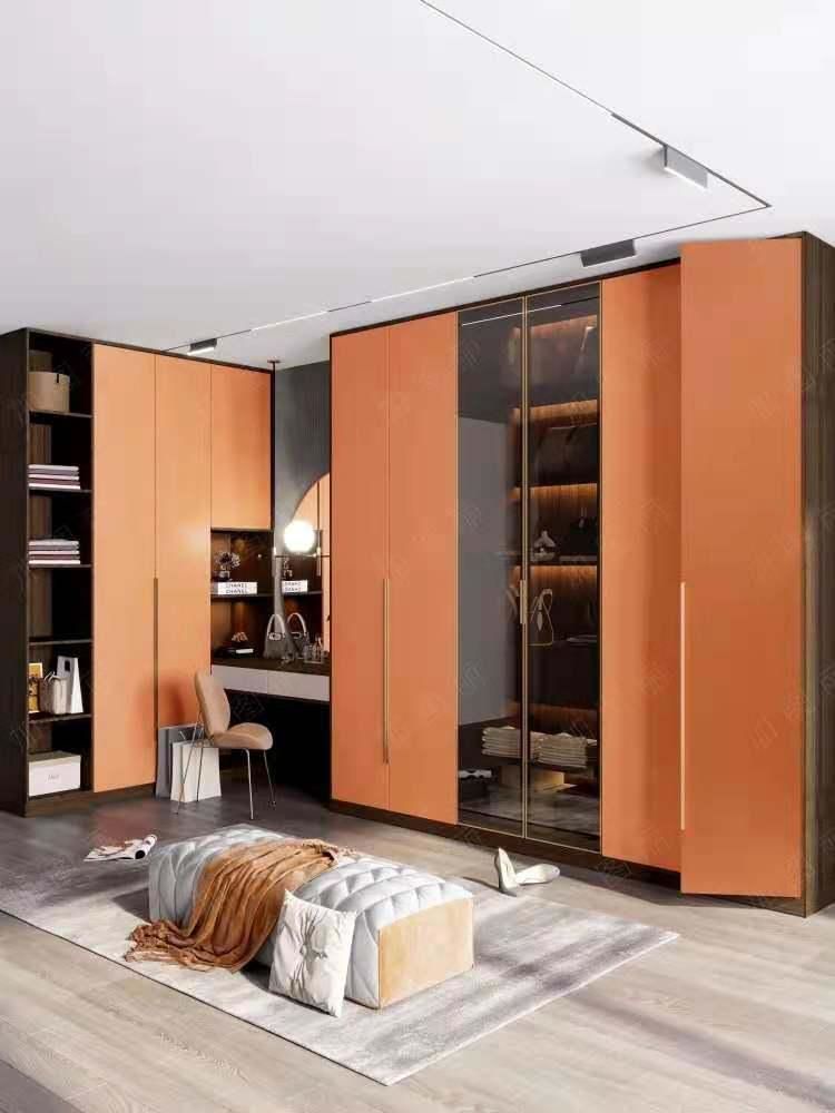 Modern Light Luxury Design Orange Combination Sliding Door Wardrobe