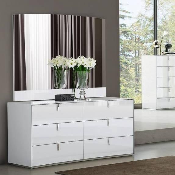 Nova Contemporary White Bedroom Furniture Sets 6 Drawer Dresser with Mirror