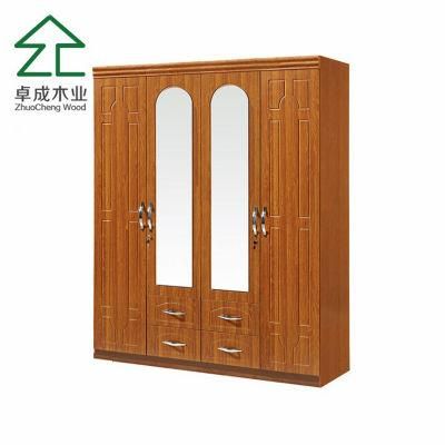MDF Faced PVC Four Doors Wardrobe with Mirror and Handle