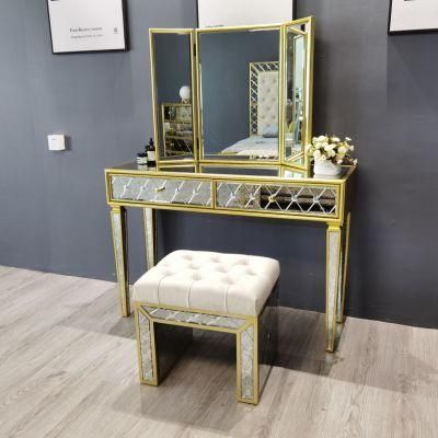 Custom Made Modern Golden Glass Dressing Table Bedroom Sets Mirrored Furniture Australia