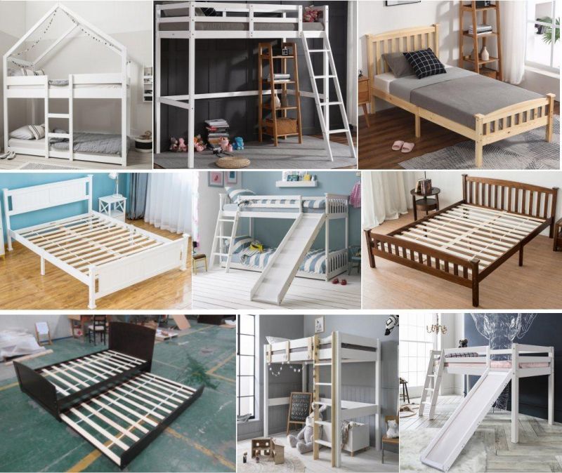 Double Size Pine Solid Wood Frame Bed with Plank