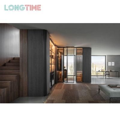 Wholesale Modern Elegant Wooden Cabinet Bookcase Mirror Glass Folding Doors Home Aluminium Glass Wardrobe Furniture with Shoe Rack