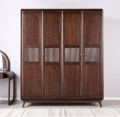 All Solid Wood Furniture Four Door Cabinet Overall Wardrobe Ebony Modern Simple Extremely Simple Light Luxury Black Walnut Color