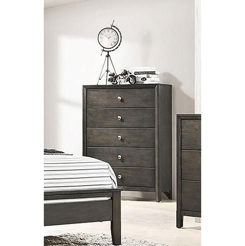 Nova Dark Brown Finish 5 Drawer Chest with Silver Knob Handle