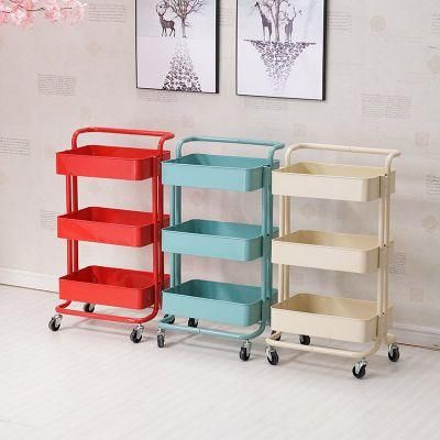 Multi-Role 3 Tiers Steel Cart Kitchen Trolley Pushed Storage Holders