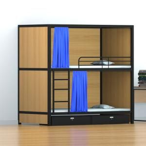 Customization New Design Wooden Fence Bunk Dormitory Bed with Desk Steel School Furniture Loft Bed