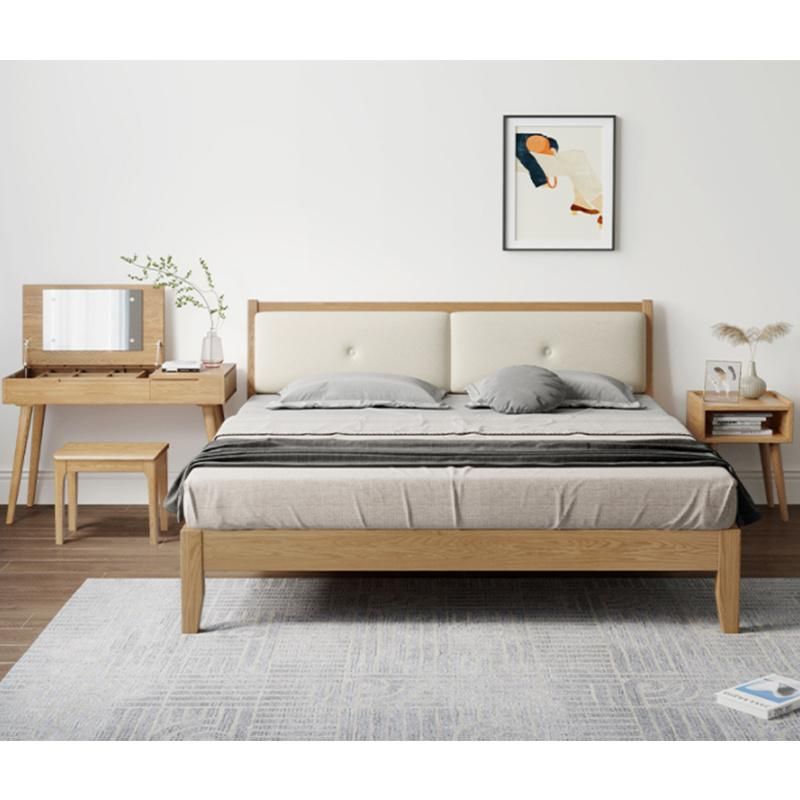 Nordic Japanese Solid Wood Bed White Oak Simple Double Bed Log 1.8m 1.5m Bedroom Wedding Bed Furniture 0032