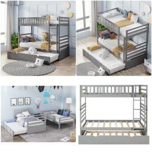 Twin Bunk Beds for Kids with Safety Rail and Movable Trundle Bed