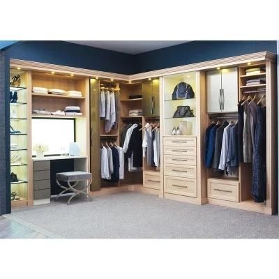 Simple Design Wardrobe L Shaped Open Wood Walk in Closet