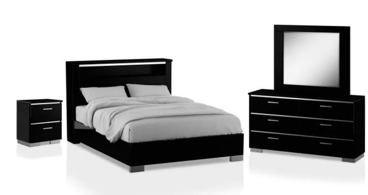 Nova Black 4PC Contemporary Nightstand Mirror and Dresser Bedroom Set