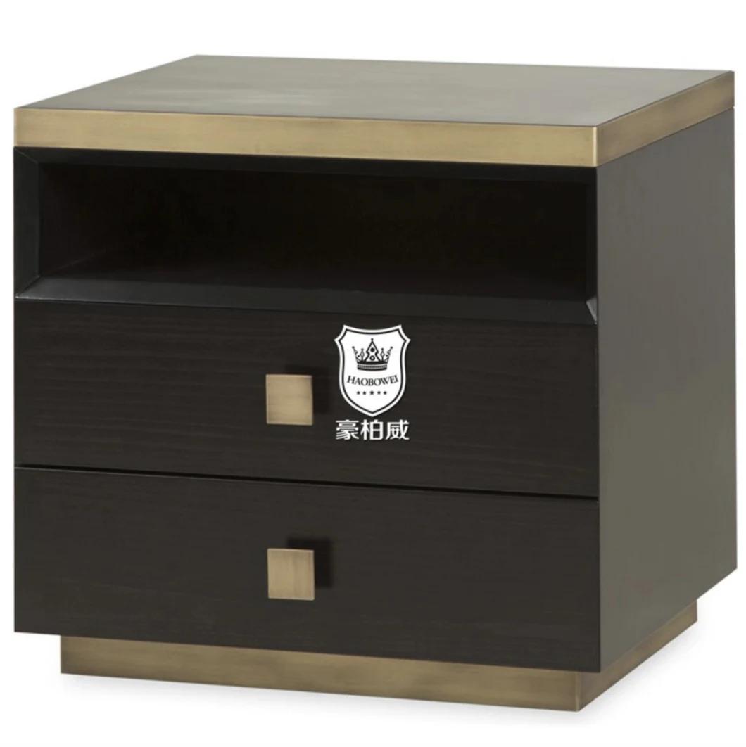 Brushed Brass Hotel Nightstand for Sale in Dark Veneer