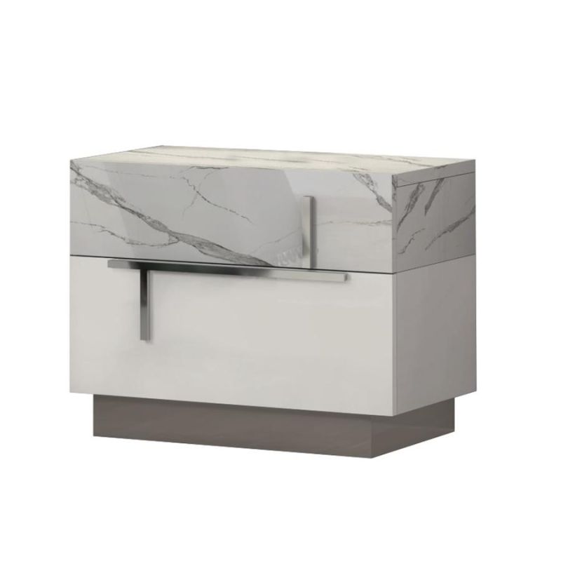 Nova 2110jaa005 MID-Century Style White & Grey Stripes Marble Finish Bedroom Suites Furniture