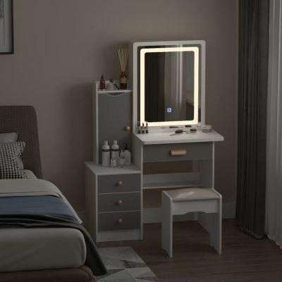 Nova Wood Makeup Dressing Table with Hidden Shelves and LED Mirror