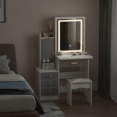 Nova Wood Makeup Dressing Table with Hidden Shelves and LED Mirror