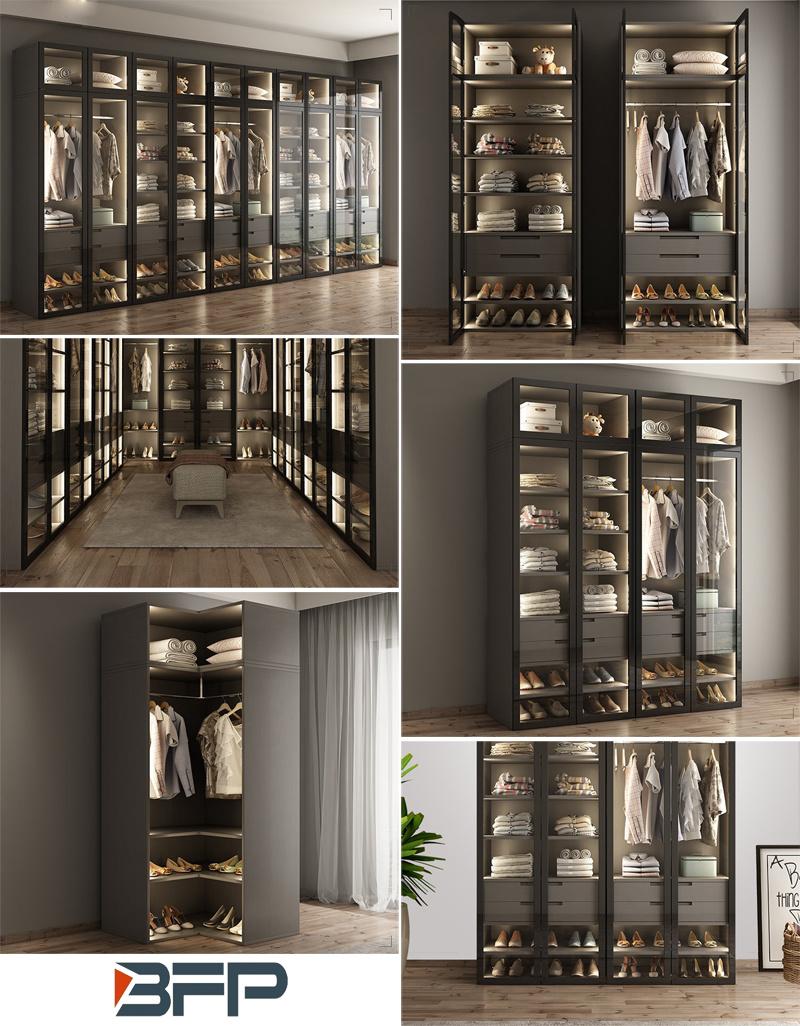 Modern Minimalist Wardrobe with Lamp Glass Armoire Cloakroom