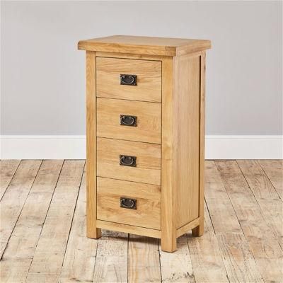Factory Wholesale Rustic Oak 4 Drawers Narrow Tallboy Bedroom Chest Drawer Cabinet