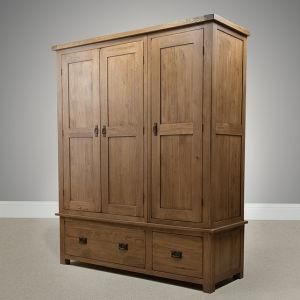 Solid Oak Wood Gents Wardrobe with Drawer/Wooden Bedroom Furniture Hsru-0025