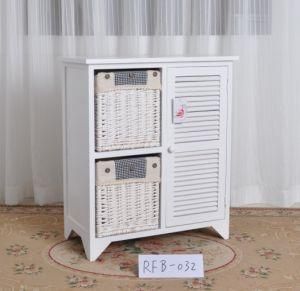 Wood Cabinet with Willow Basket (RFB-032)