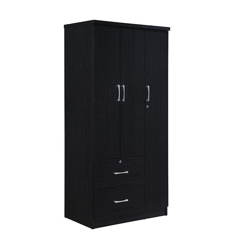 Black Wooden Wardrobe OEM Accept with Two Drawers