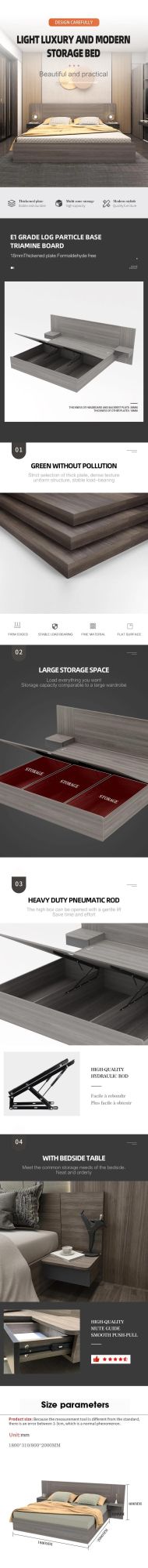 Bedroom Furniture Luxury Design King Size Bed with Storage