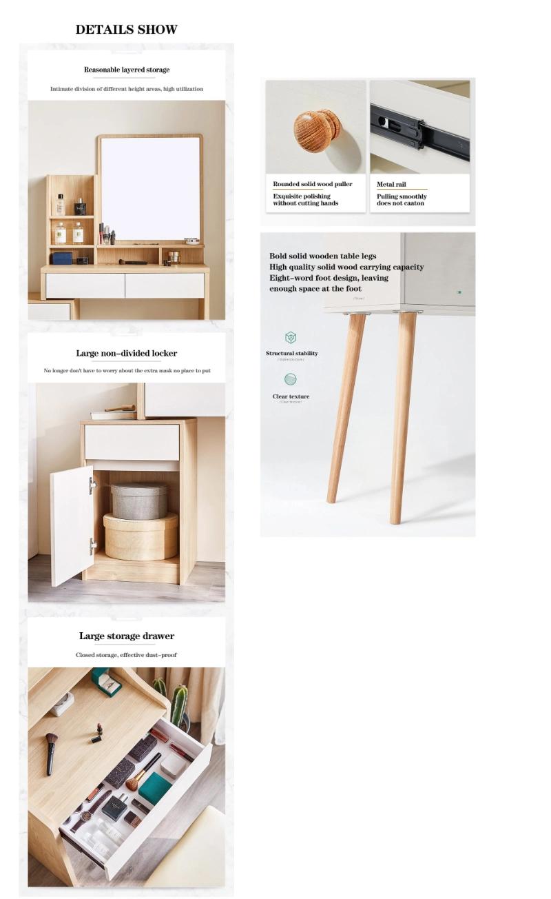 Home Decoration Wooden Bedroom Furniture Set Mirror Cabinet Dresser Solid Wood Dressing Table