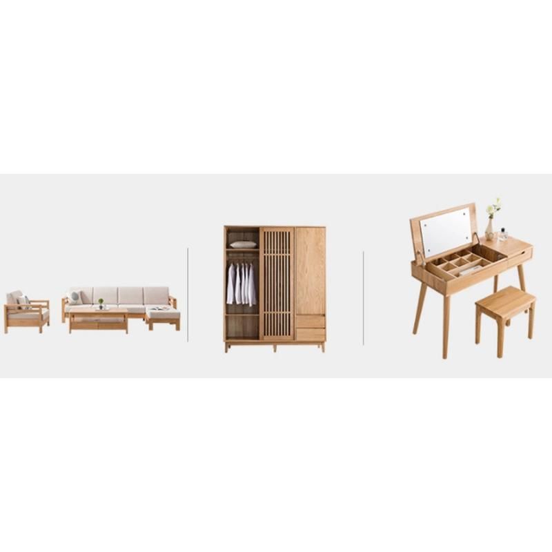 Nordic Bedside Table Full Solid Wood Simple Oak Bedside Cabinet Japanese-Style Log Color Bedroom Furniture Double Drawer Locker 0036