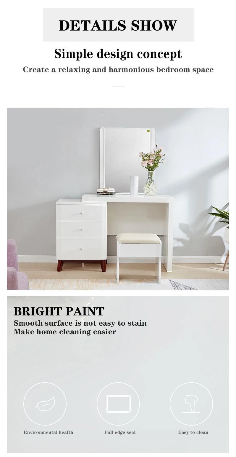 Modern Luxury Wooden Home Bedroom Furniture Set Dresser Side Cabinet Mirror Dressing Table