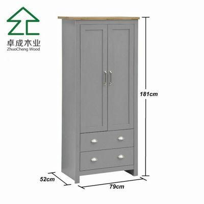 Gray Color MDF Faced Melamine Wardrobe with Hinge