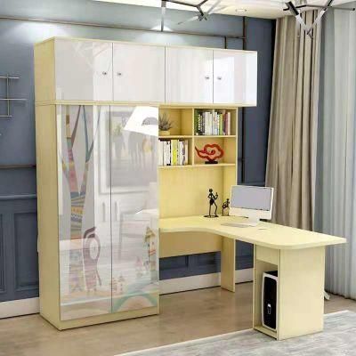Simple Solid Wood Wardrobe with Computer Desk