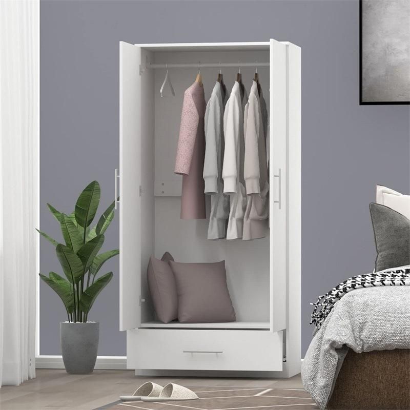 Wooden Storage Cabinet Wardrobe Bedroom Closet Organizer with Doors for Bedroom White