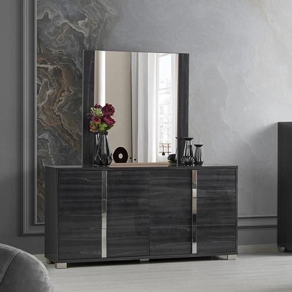 Nova Grey Eucalyptus Wood Pattern Glossy Lacquer Bedroom Set