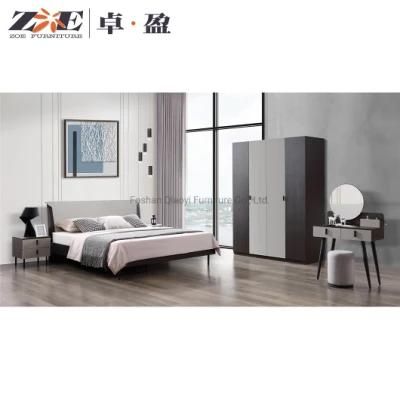 Bedroom Suites MDF Set Simple Bed Wardrobe Vanity Nightstand Queen Size Furniture for Home