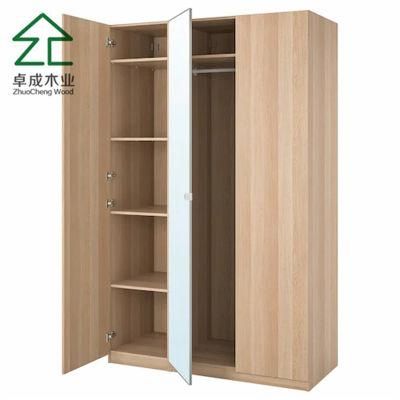 Oak Color MDF Three Doors Wardrobe with Mirrior