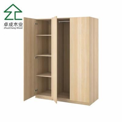 Oak Color MDF Three Doors Wardrobe with Soft Cliset Hinge