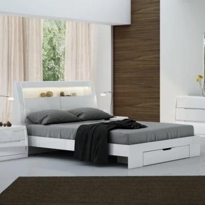 Nova White Laquer Finish Full Size Bed with LED Lights