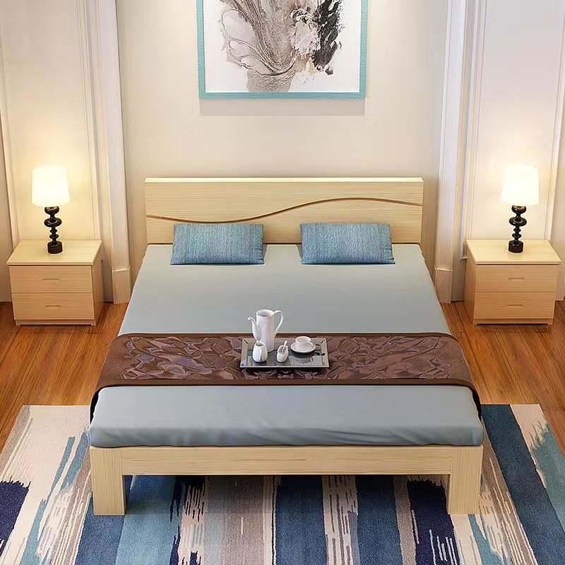 Solid Wooden Bed Contemporary and Contracted Double Advocate Lie 1.8 1.5 M Budget 1.2 M Betamethasone on a Wooden Bed