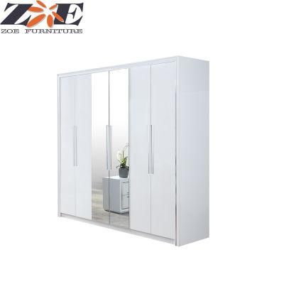 Modern MDF High Gloss PU Painting Bedroom Wardrobe with Six Doors