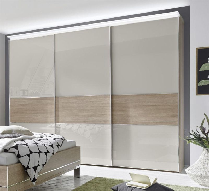PA Double Color Wooden Bedroom Furniture Amoires Wardrobe with Sliding Door Design Laminate Colours Combination