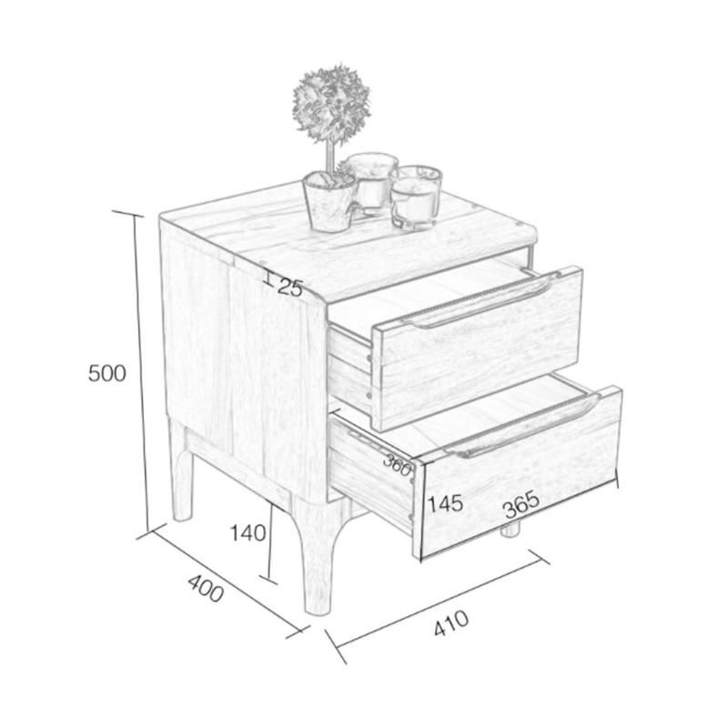 Nordic Bedside Table Full Solid Wood Simple Oak Bedside Cabinet Japanese-Style Log Color Bedroom Furniture Double Drawer Locker 0036