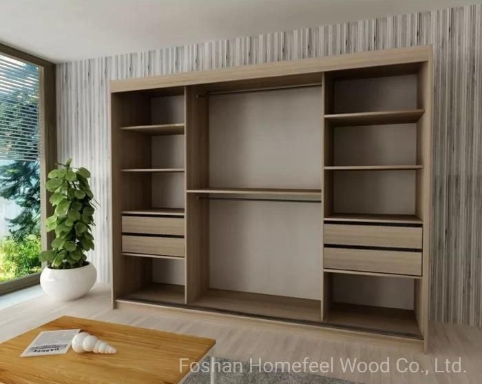 Modern Space Saving Clothes Storage Sliding Door Bedroom Furniture Wooden Wardrobe (HF-WB17)