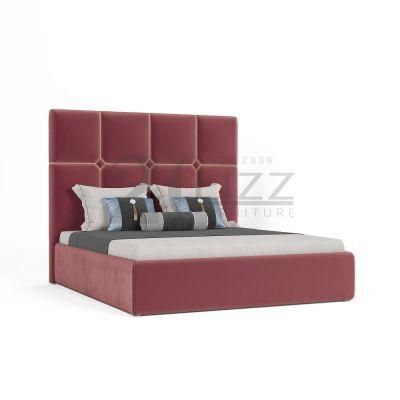 Modern Classical Design Hotel Furniture Bedroom Double Bed Set with High Headboard