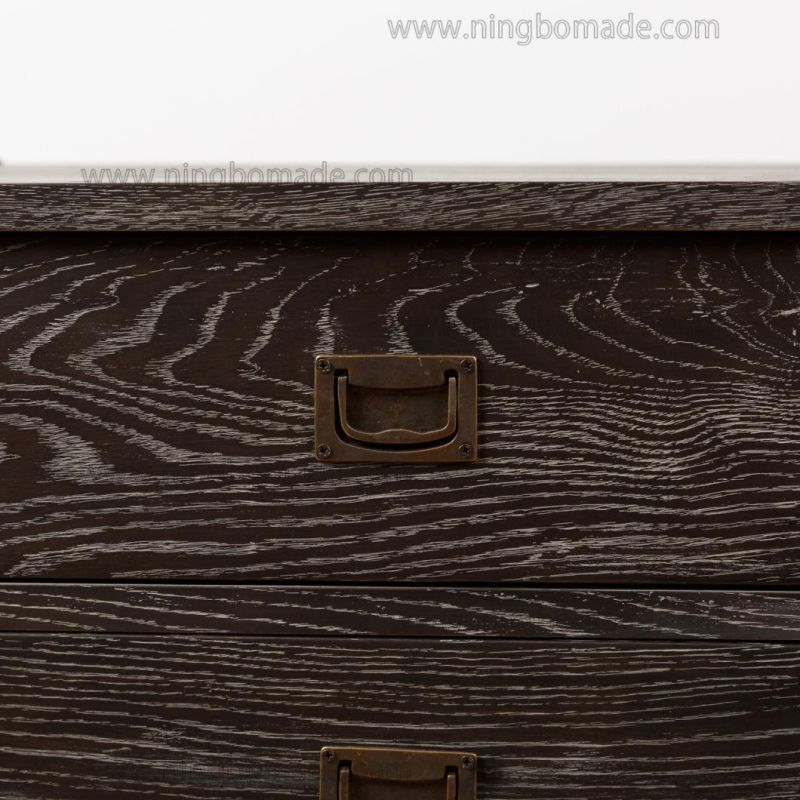 Hot Sale Chinese Classic Style Furniture Ebony Oak Antique Brass Color Metal 3 Drawers Wide Nightstand