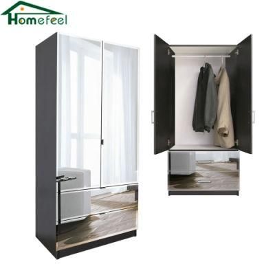 Wooden Mirror Hinged Door Wardrobe Multi Space Locker Bedroom Office