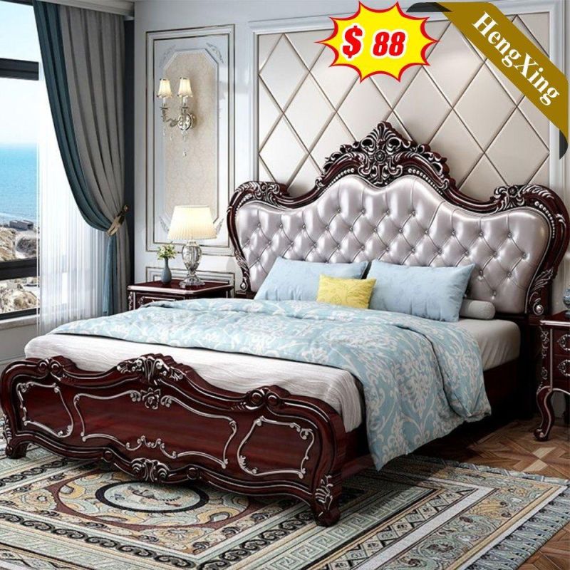 Modern Wholesale Factory Bedroom Furniture Set Double King Queen Wood Leather Beds with Nightstand