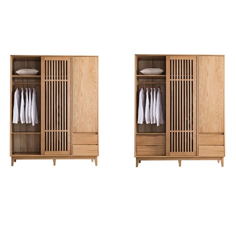 Nordic Japanese Style Solid Wood Wardrobe Simple Bedroom Furniture White Oak Sliding Door Wardrobe Storage Cabinet Custom 0038