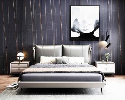 143 Luxury High-End Bedroom Leather Double Bed Furniture